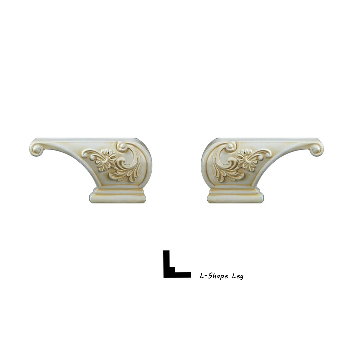 PAIR of Floral Carved Pedestal Feet for Cabinet, Chest & Sofa, L-shape Furniture Feet, UNFINISHED, Corner Legs, Replacement legs