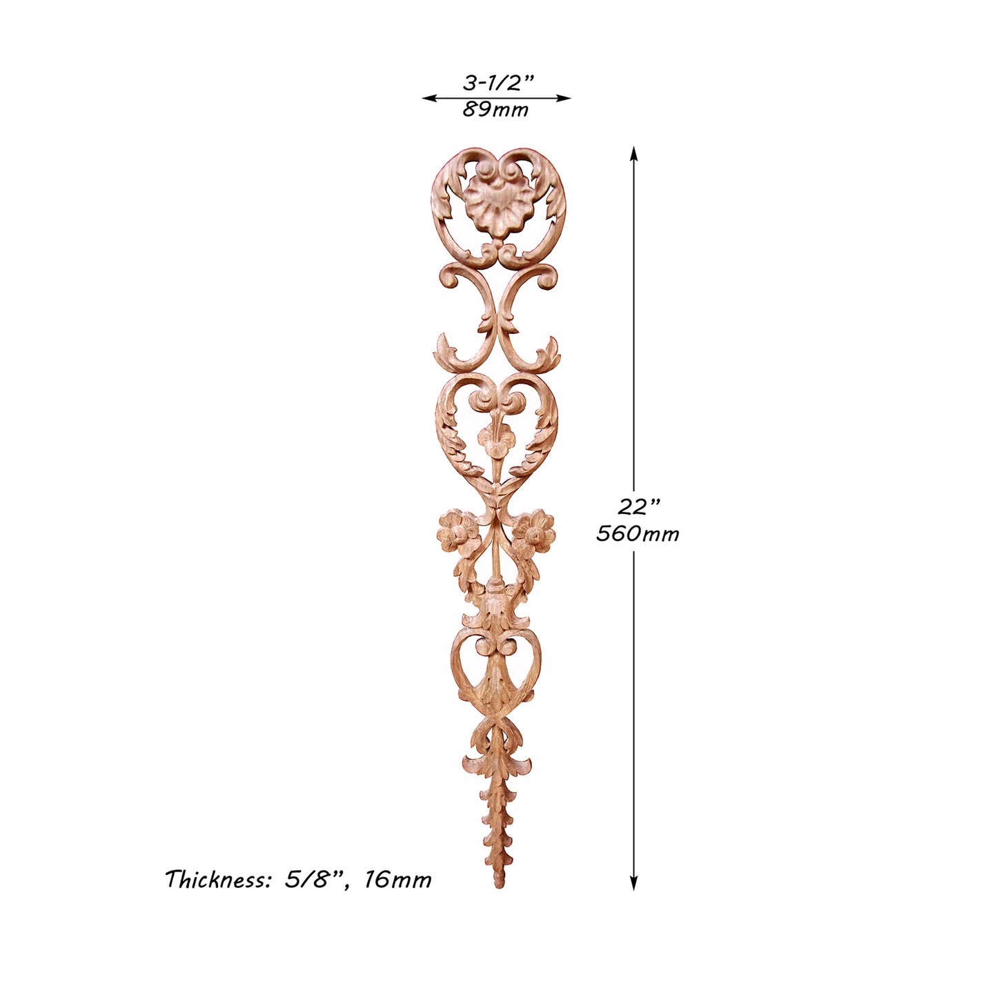 PAIR of Floral Vine Bell Carved Wood Appliques, Drop Onlays for Furniture, Available in 14" & 22" High