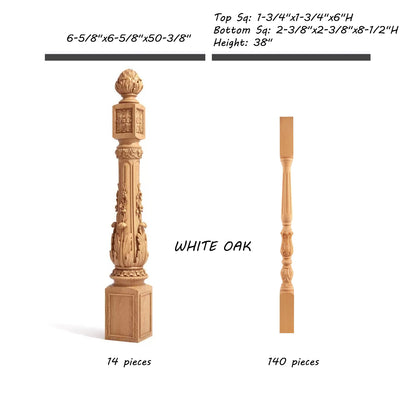 CUSTOM250522 14PCS of 50-3/8"H Newel Posts & 140PCS of 38"H Balusters, White Oak