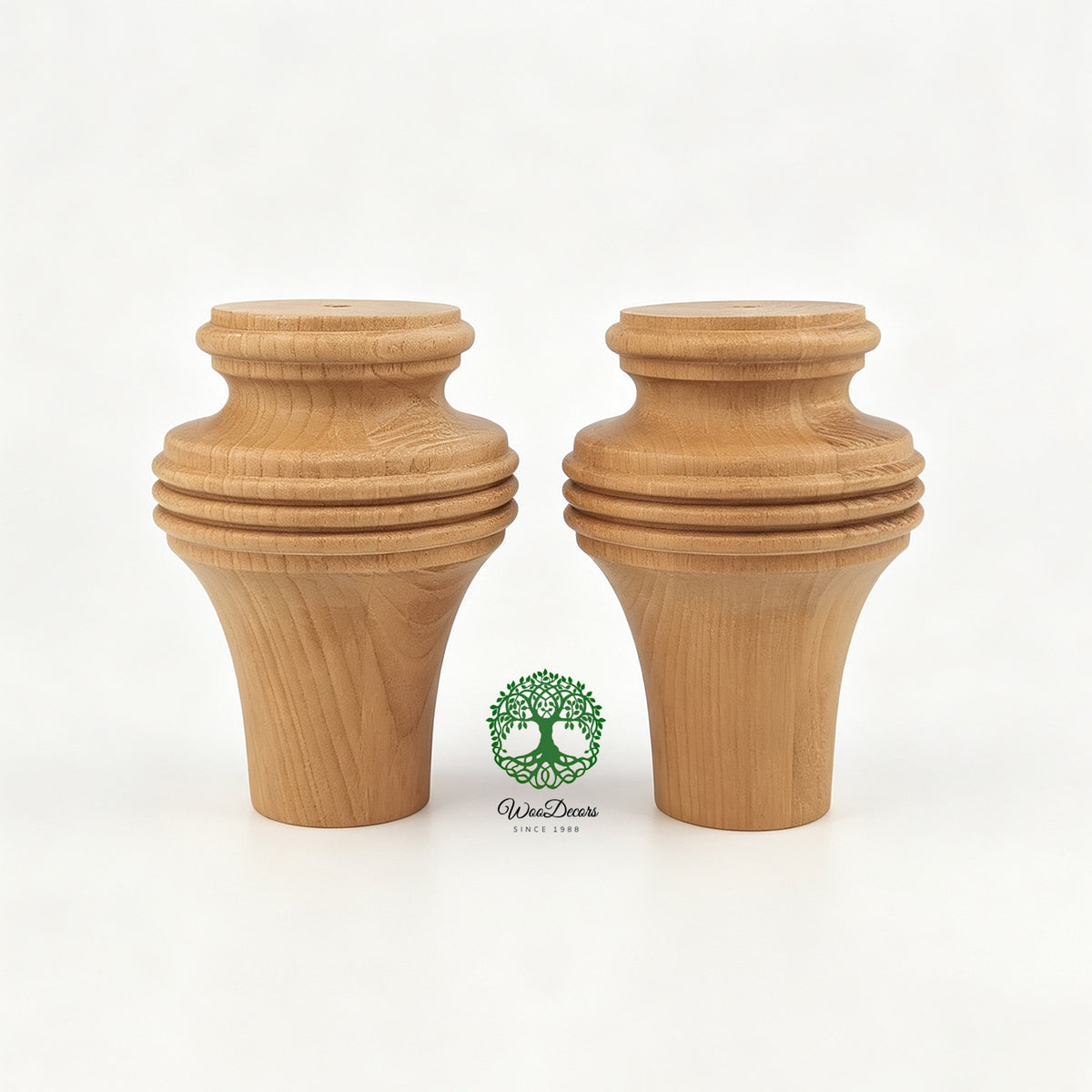 PAIR of Hardwood Furniture Bun Feet, Cabinet Feet and Sofa Legs, Replacement Legs, Wood Turning Bun Feet Pattern C