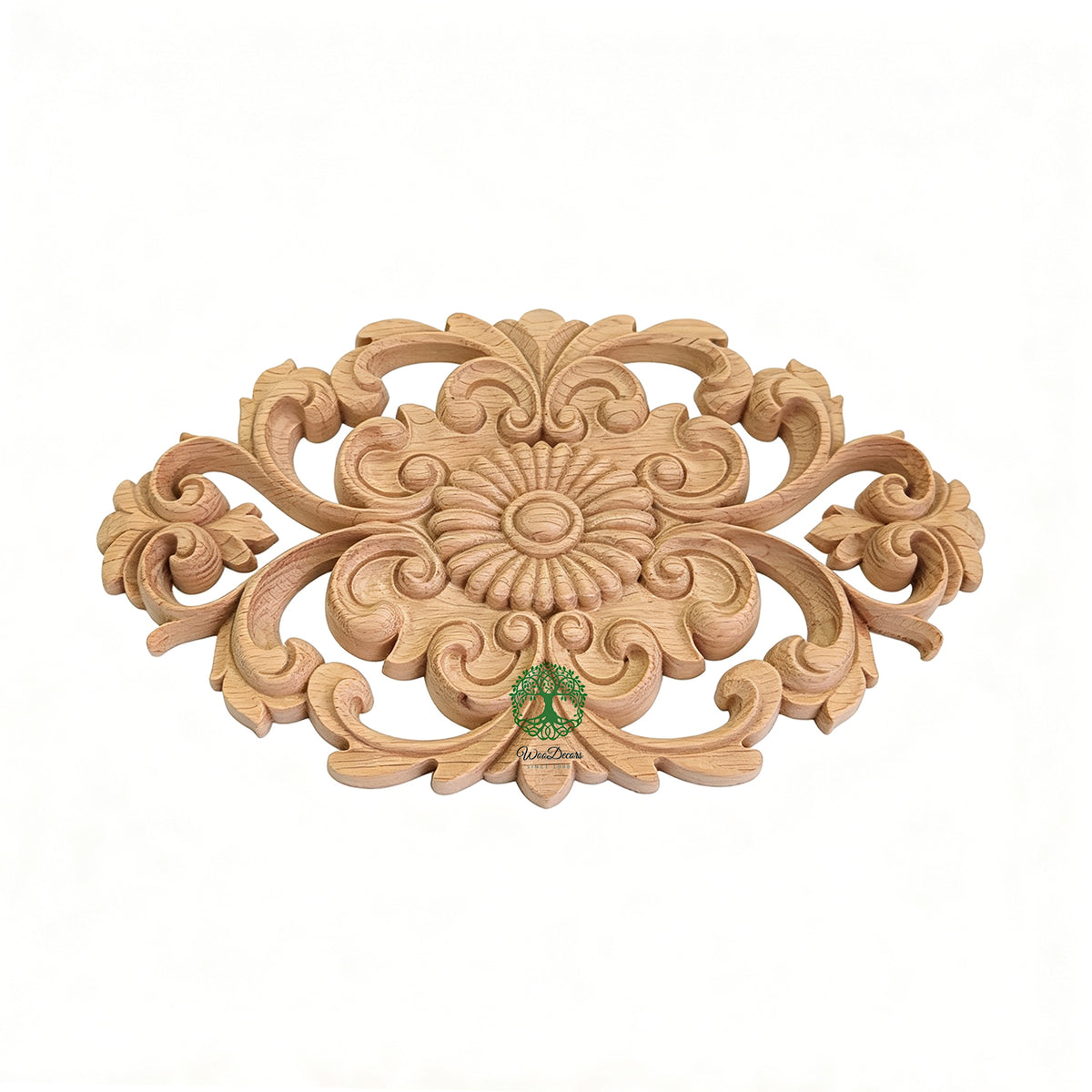 Shield & Scroll Leaf Carved Pearl Wood Onlay, Panel Applique, Available in 2 Sizes, Single