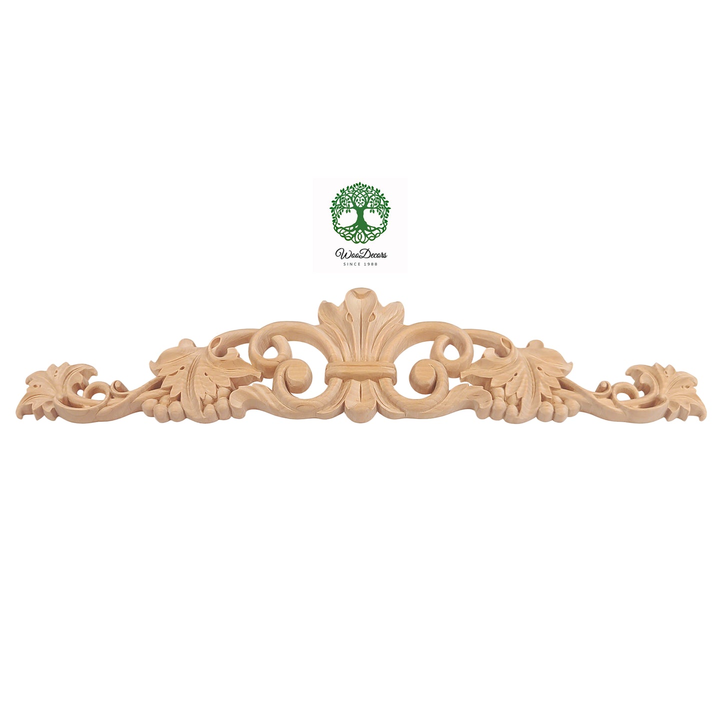 Vivid Grapevine Carved Wood Onlay, Furniture Applique, Available from 12-1/4" to 24-1/2" Wide, Single