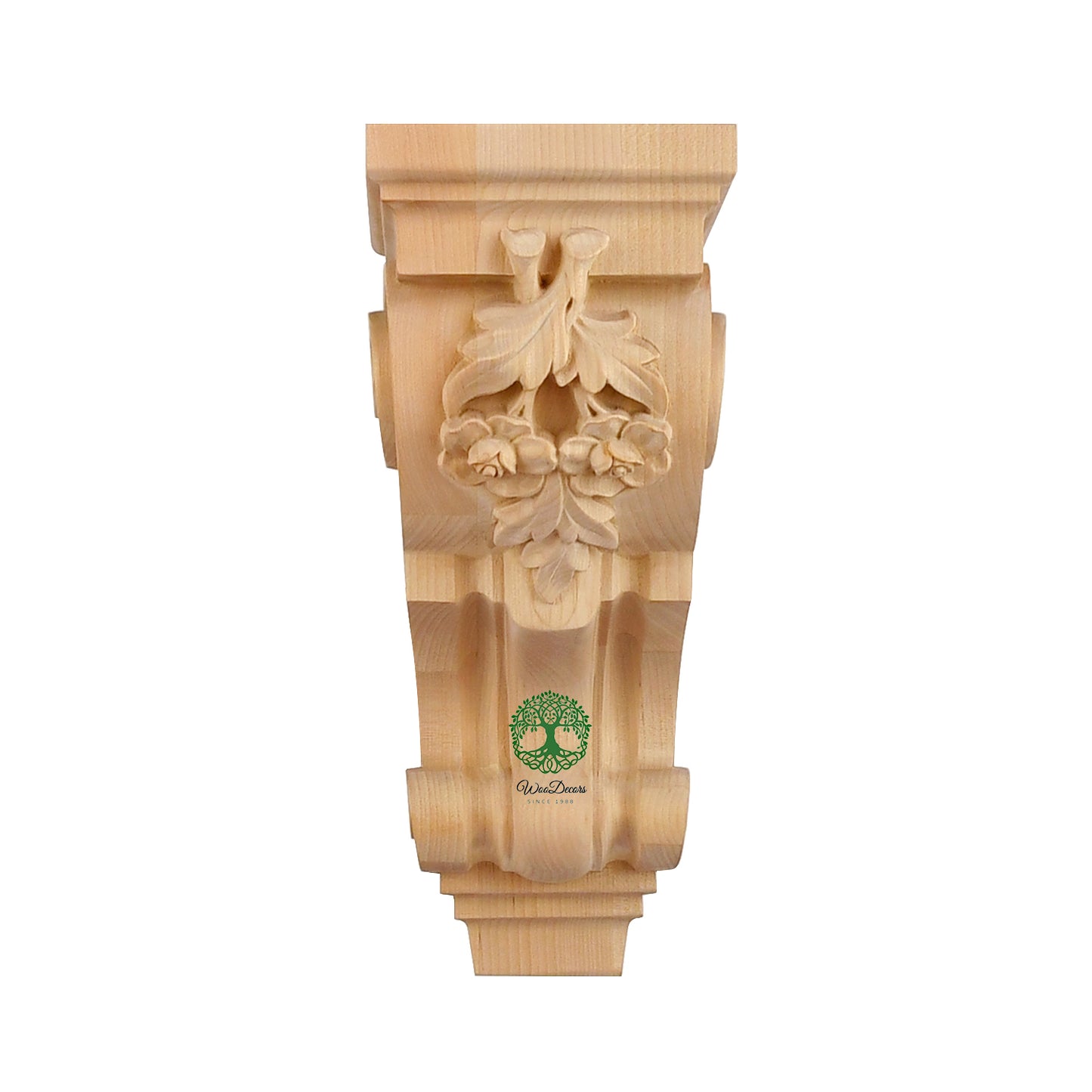 PAIR of Beautiful Rose Carved Wood Corbels, Shelf Brackets, Available in 10" & 14" High