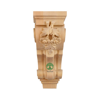 PAIR of Beautiful Rose Carved Wood Corbels, Shelf Brackets, Available in 10" & 14" High