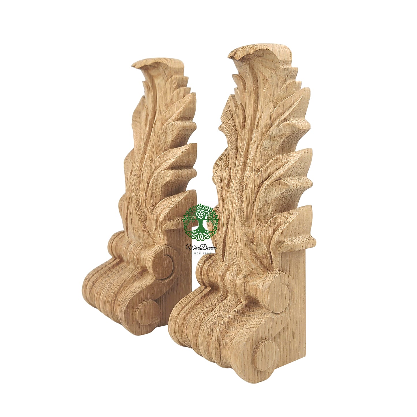 PAIR of Scroll Leaf Carved 10" & 12"High Connection Wood Corbels