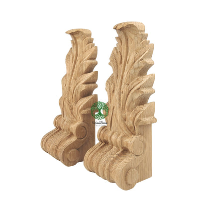 PAIR of Scroll Leaf Carved 10" & 12"High Connection Wood Corbels