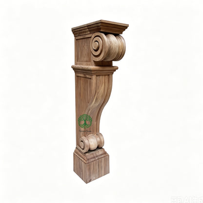 PAIR of ISP-13 Double Scroll Carved 35-1/2"High Wood Island Posts, Available in 2 Sizes, Unfinished