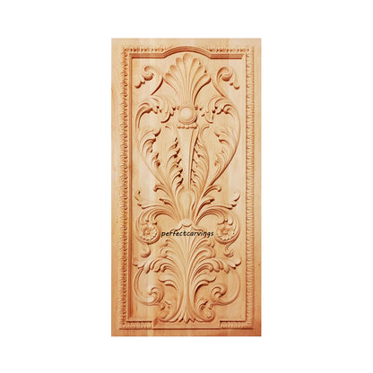 PNL-21 Vigirous Floral Leaf Carved Wood Panel,  20"Wx38"H, Single, Unfinished