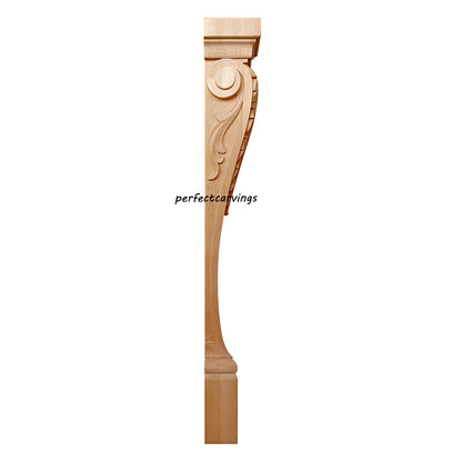 PAIR of ISP-14 Acanthus Carved 35"High Fireplace Wood Posts, Island Legs