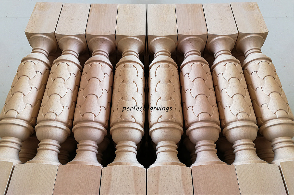 PAIR of CLM-24 Interwoven Basket Carved 36"H Wood Island Posts, Square Columns