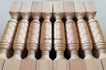 PAIR of CLM-24 Interwoven Basket Carved 36"H Wood Island Posts, Square Columns