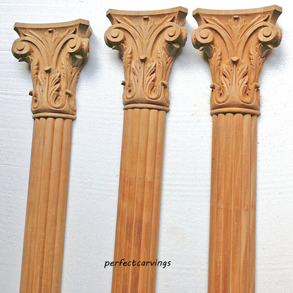 Triple Layers Leaf Carved Wood Capital for 4" Wide Columns, Single