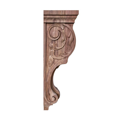 PAIR of Vivid Leaves Carved Wood Corbels, Available from 10" to 18" High, Unfinished