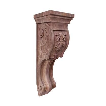 PAIR of Vivid Leaves Carved Wood Corbels, Available from 10" to 18" High, Unfinished