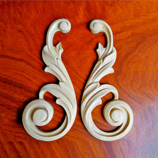 PAIR of Simple & Beautiful Scroll Leaf Carved Onlay