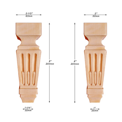 PAIR of French Style Wood Carved 8"High Cabinet Feet,  Furniture Legs, Available in 2 Sizes
