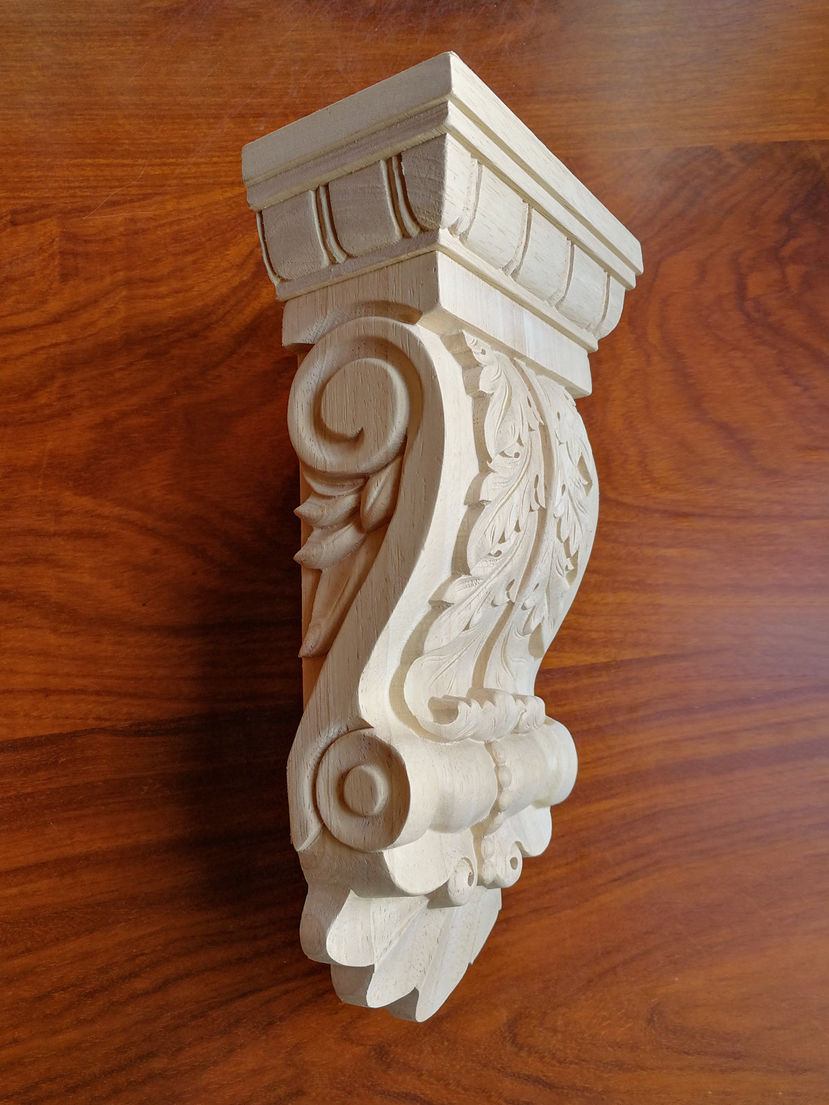 PAIR of Egg & Dart Top Delicate Leaf Carved Wood Corbels, 5-1/8