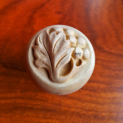 PAIR of Beautiful Grape Leaf Carved Wood Knobs, Drawer Pulls, Cabinet Door Knobs