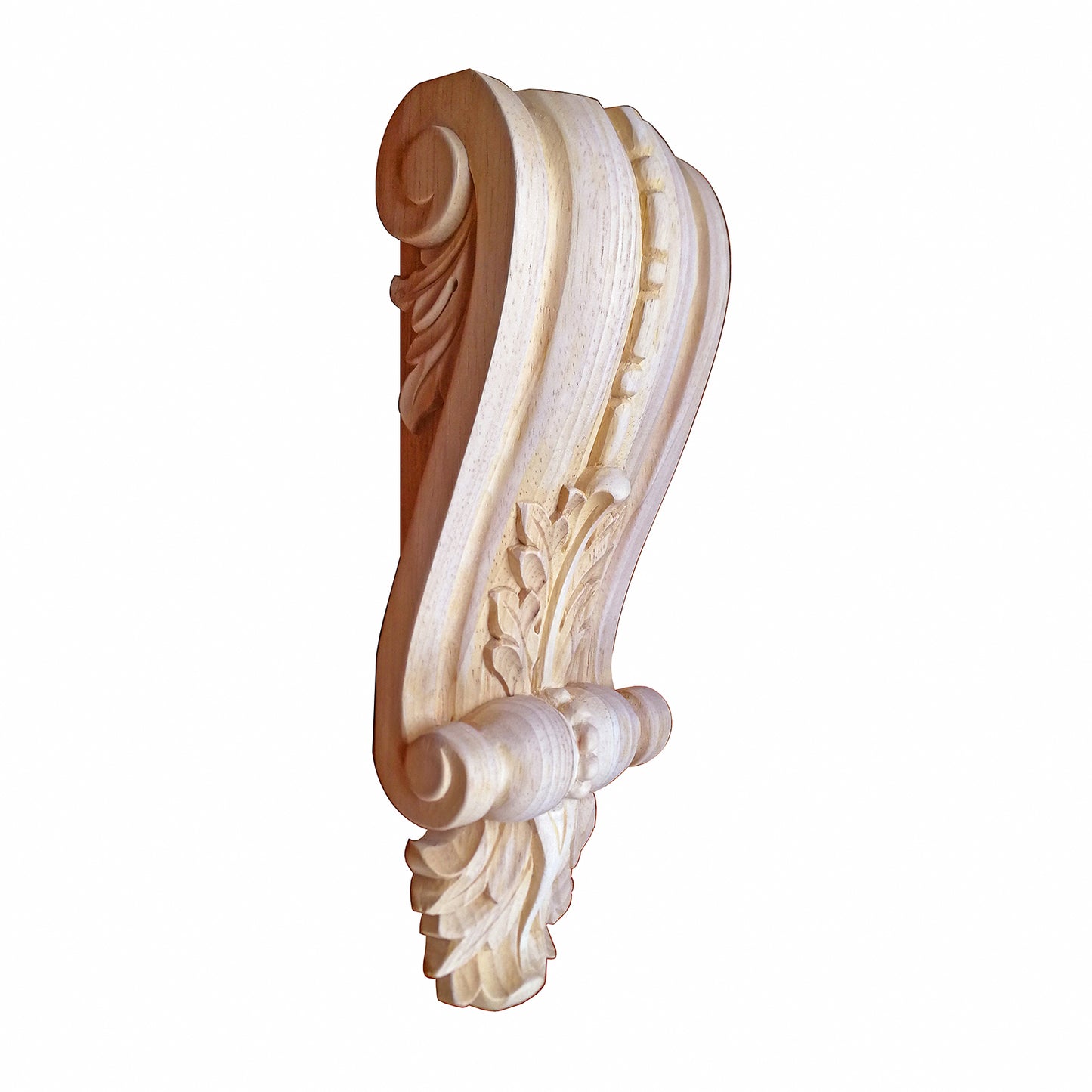 PAIR of Leaf & Bead Carved Connection Wood Corbels, 4-1/8"Wx2-1/8"Dx9-7/8"H