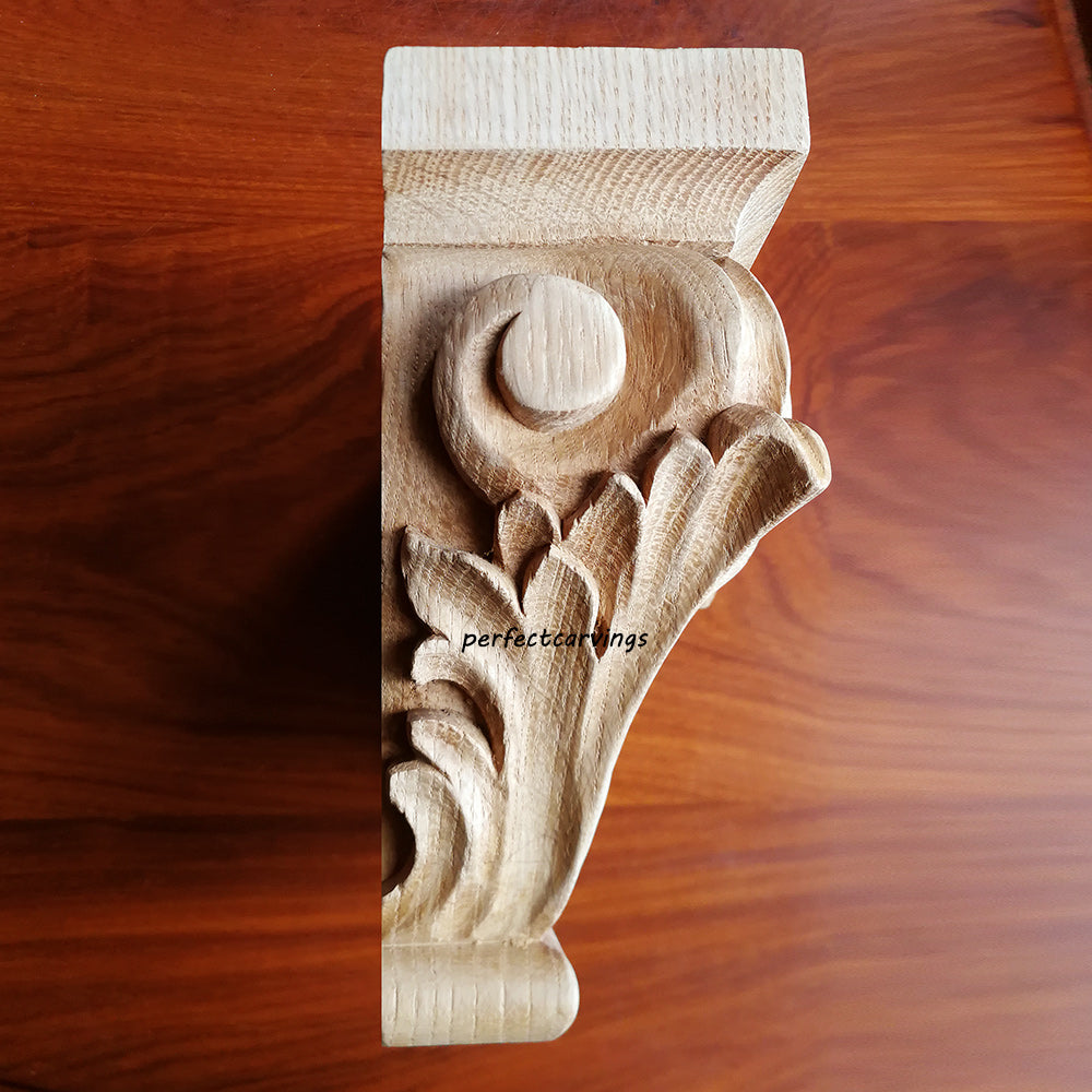 Victorian Style Sprout Leaf Carved 7-1/4"H Pilaster Capital, Hollow Back, Single