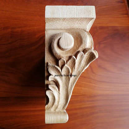 Victorian Style Sprout Leaf Carved 7-1/4"H Pilaster Capital, Hollow Back, Single