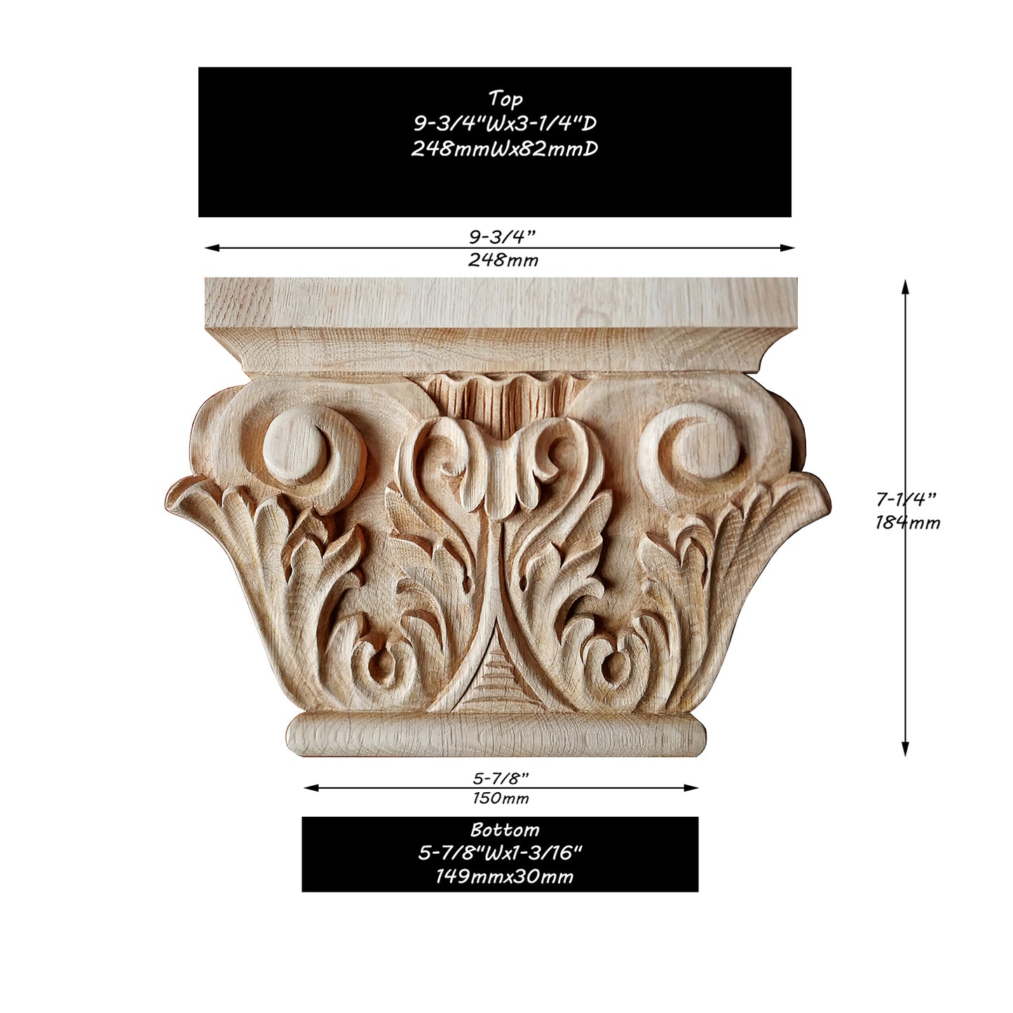 Victorian Style Sprout Leaf Carved Pilaster Capital, Hollow Back, Single