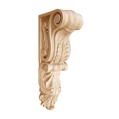PAIR of Tongue Leaf Carved Wood Corbels, Available from 9" to 20" High, Unfinished