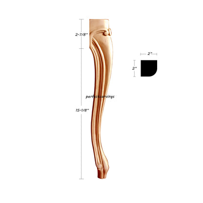 PAIR of Queen Anne 18"High Scroll Carved Wood Chair Legs, Furniture Legs