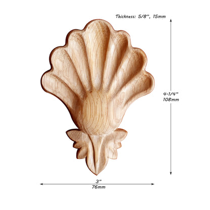 PAIR of Shell and Small Leaf Carved Wood Pendant Applique, 3"Wx4-1/4"H