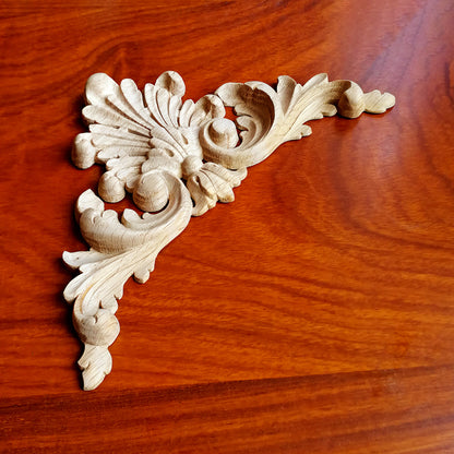 PAIR of Delicate Deep Relief Leaf Corner Applique Onlay, Available in 3-7/8", 6" & 7-7/8"