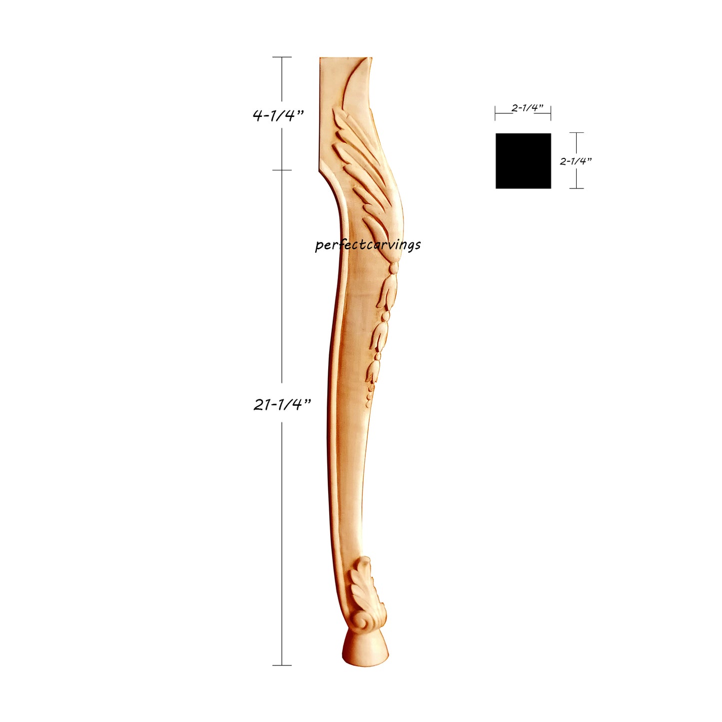 PAIR of Leaf with Bell Flower Carved 25-1/2"H Console Table Leg