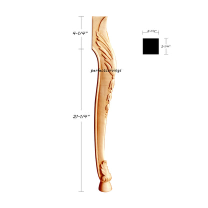 PAIR of Leaf with Bell Flower Carved 25-1/2"H Console Table Leg