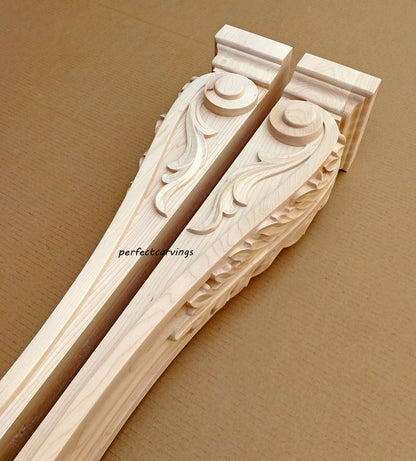 PAIR of ISP-14 Acanthus Carved 35"High Fireplace Wood Posts, Island Legs