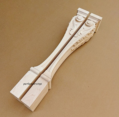 PAIR of ISP-14 Acanthus Carved 35"High Fireplace Wood Posts, Island Legs