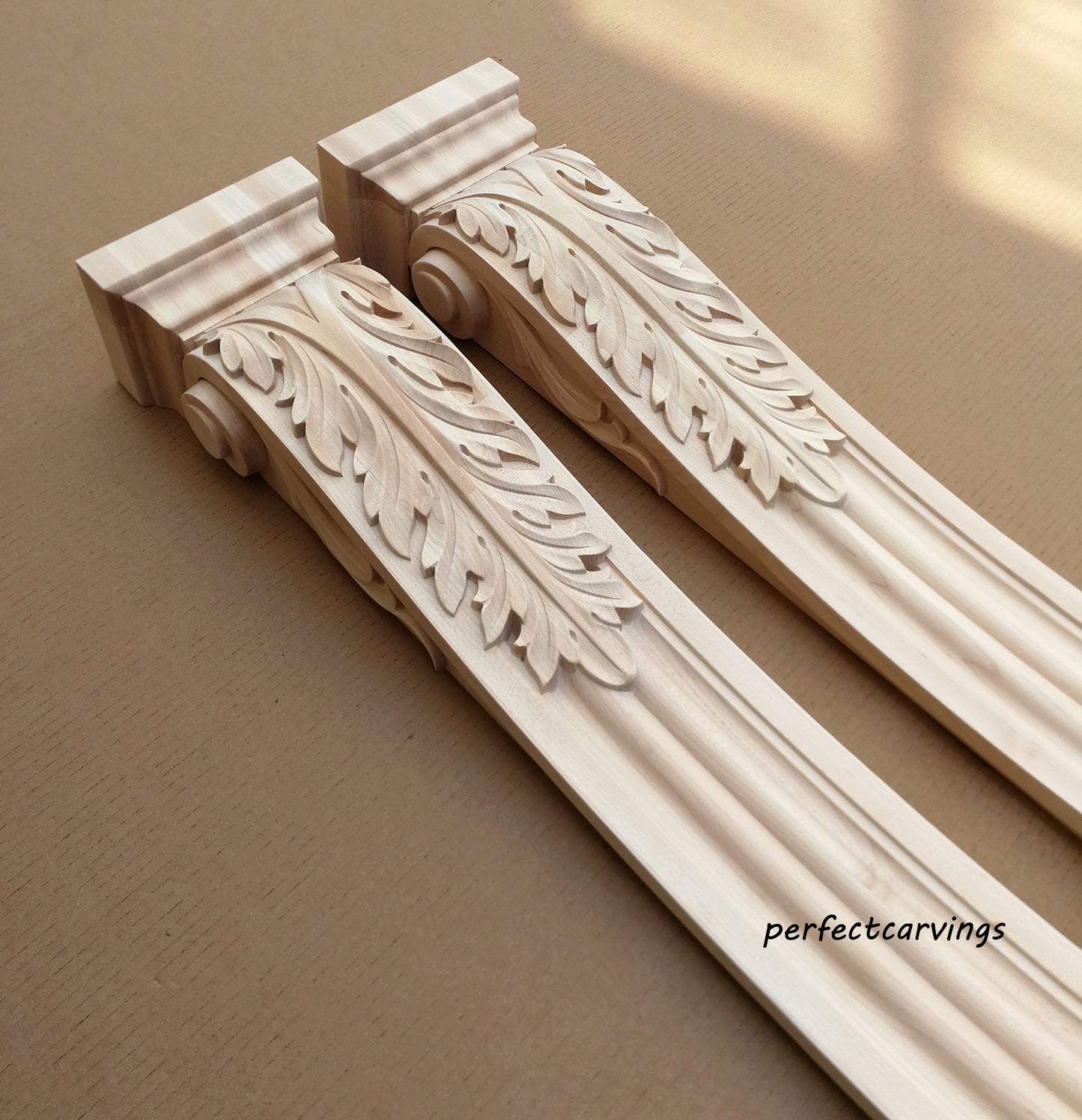 PAIR of ISP-14 Acanthus Carved 35"High Fireplace Wood Posts, Island Legs