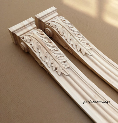 PAIR of ISP-14 Acanthus Carved 35"High Fireplace Wood Posts, Island Legs