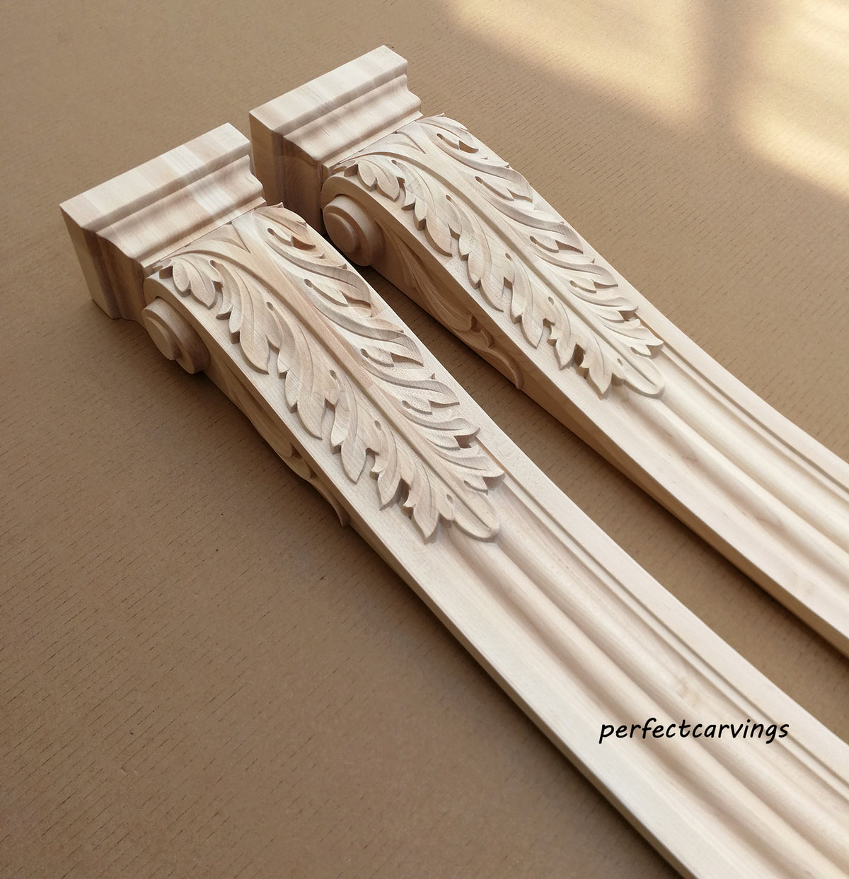 CUSTOM260818 PAIR of 42" High ISP-14 Acanthus Carved Fireplace Posts, Unfinished