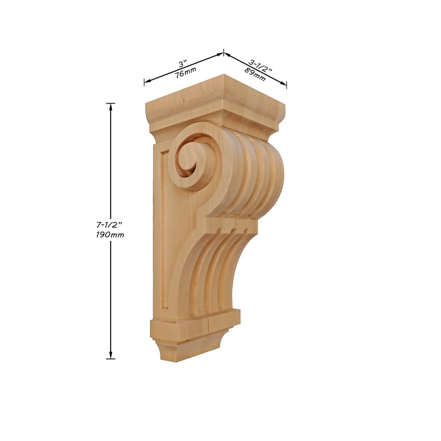 PAIR of Fluted Mission Style Wood Carved Corbels, Wall Brackets, Available in 7-1/2" & 10-1/4" High