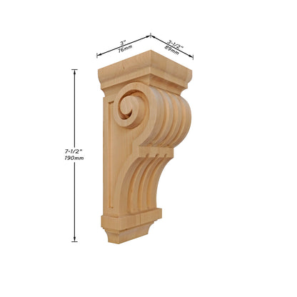 PAIR of Fluted Mission Style Wood Carved Corbels, Wall Brackets, Available in 7-1/2" & 10-1/4" High