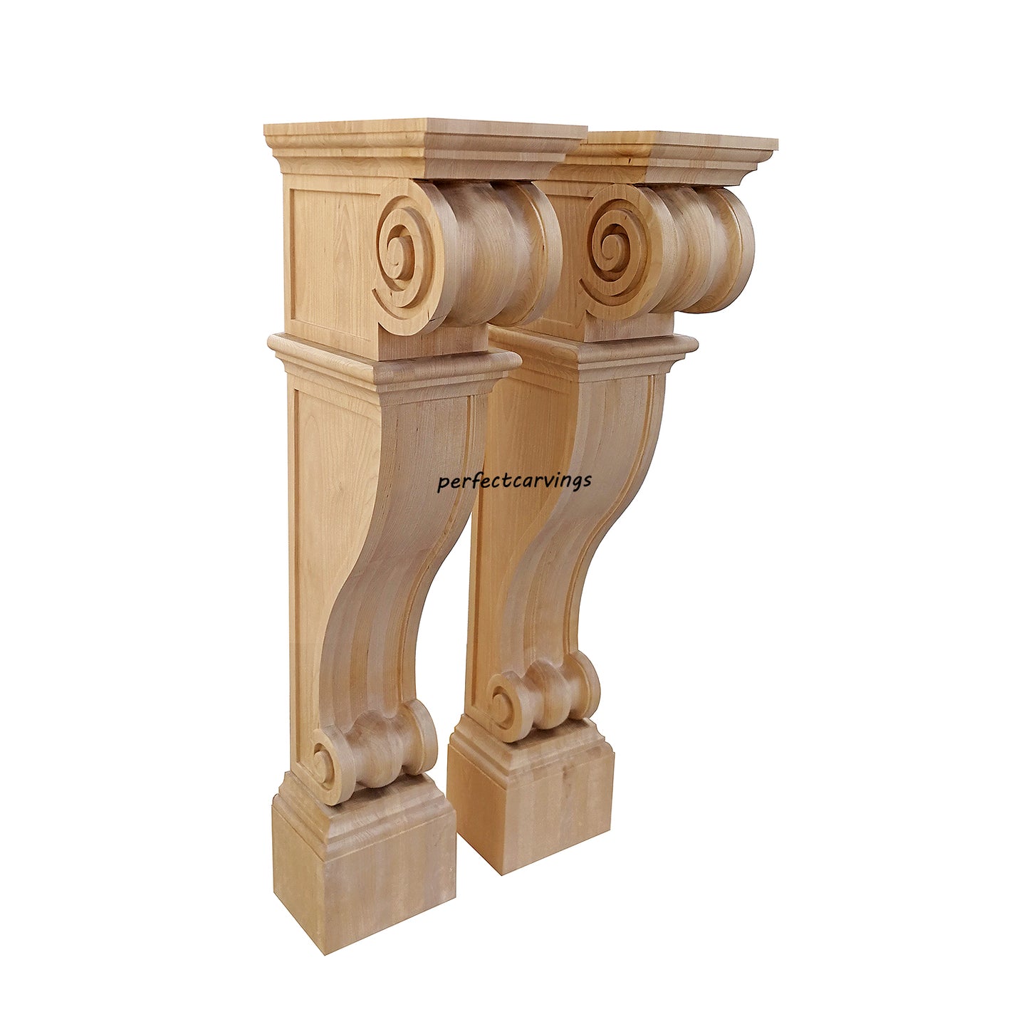 PAIR of ISP-13 Double Scroll Carved 35-1/2"H Wood Island Posts