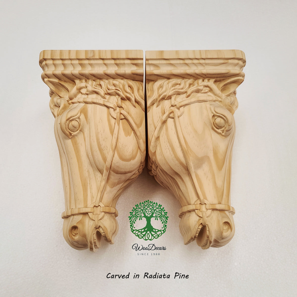 PAIR of Classic Horse Head Carved Wood Corbels, 5-1/2