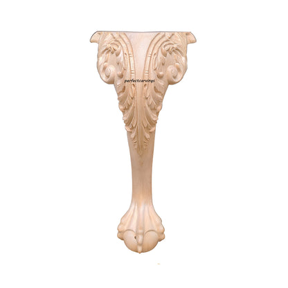 PAIR of Wood Carved Scroll Leaf Claw Ball Legs for Furniture, from 10" to 16-1/2" high