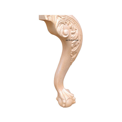 PAIR of Wood Carved Scroll Leaf Claw Ball Legs for Furniture, from 10" to 16-1/2" high