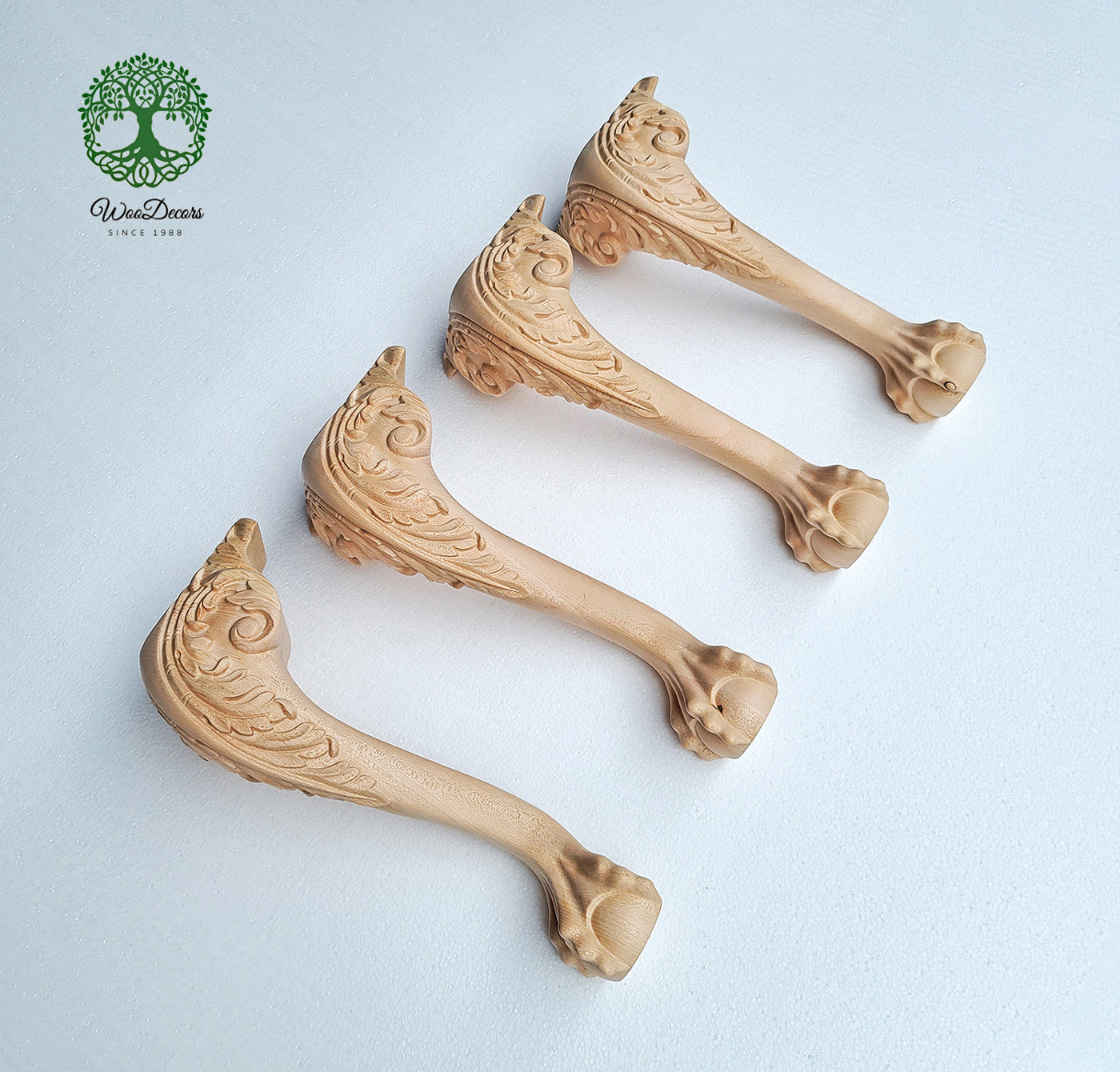 PAIR of Wood Carved Scroll Leaf Claw Ball Legs for Furniture, from 10" to 16-1/2" high