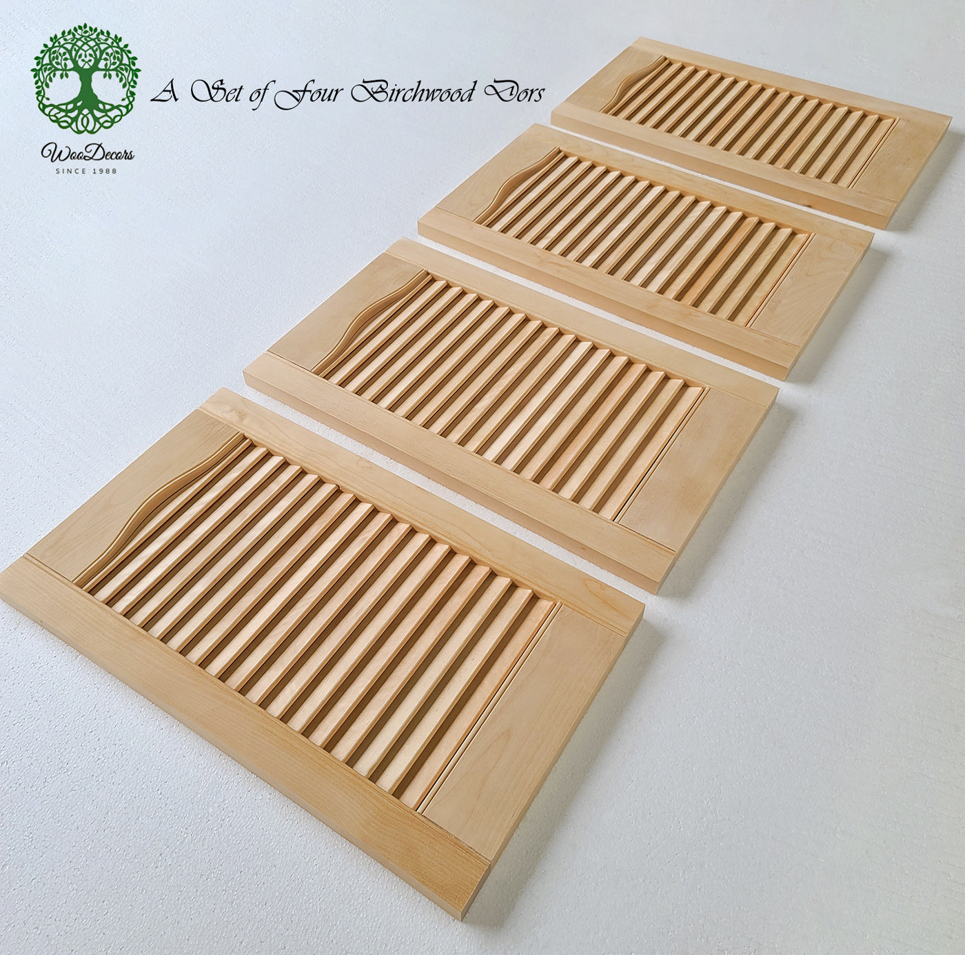 PAIR of CBD-28 Louvered Style Solid Wood Cabinet Doors, 13"Wx22"H, Unfinished