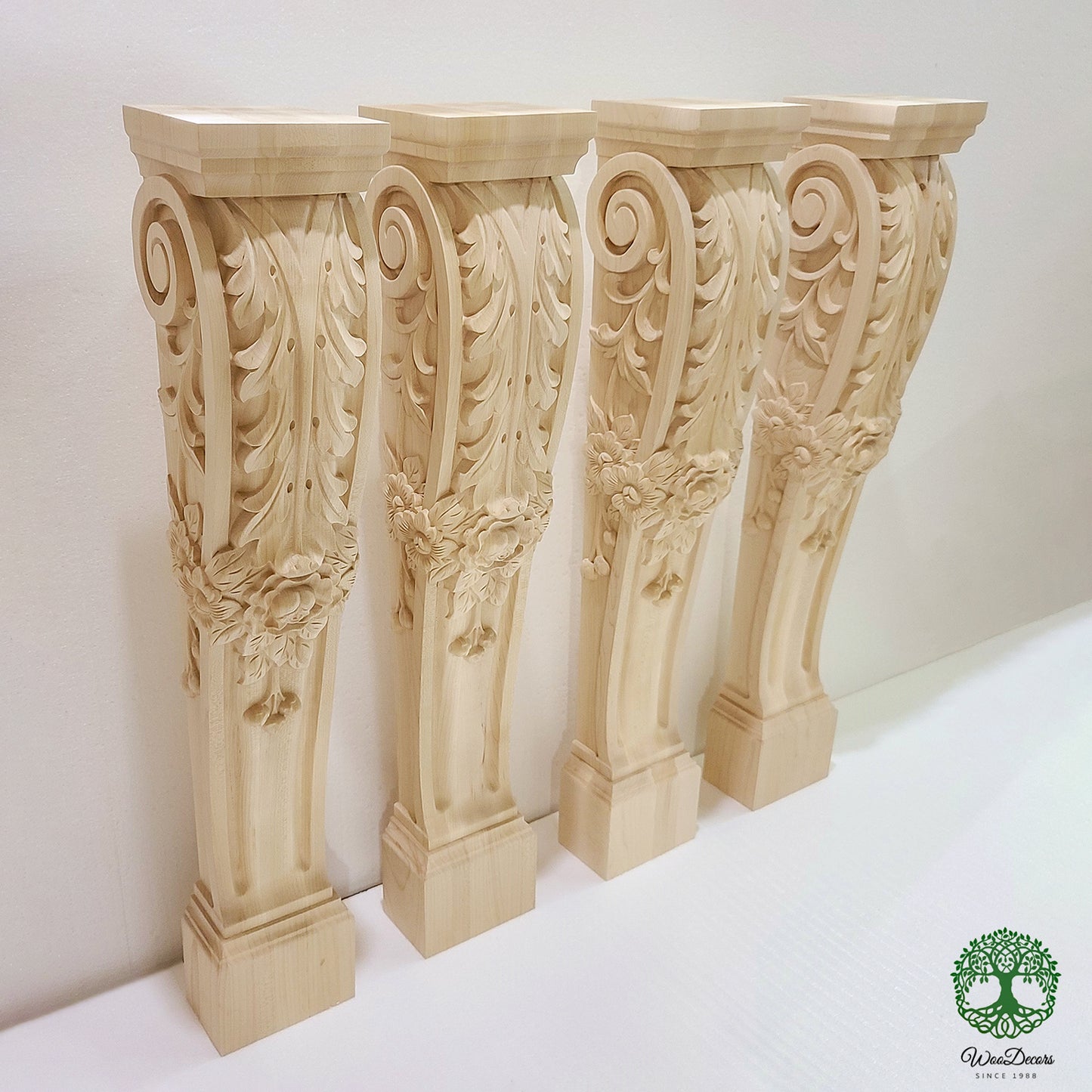 PAIR of ISP-18 Wood Rose Leaf Carved 35-1/2"High Island Posts