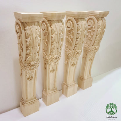 PAIR of ISP-18 Wood Rose Leaf Carved 35-1/2"High Island Posts