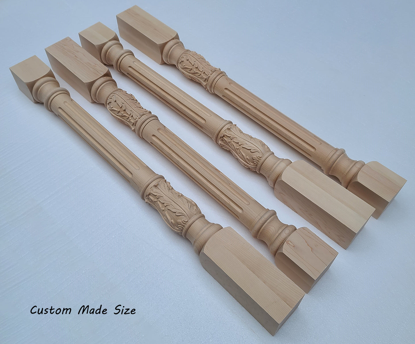 PAIR of CLM-08 Acanthus Carved 36"H Fluted Wood Posts, Square Columns