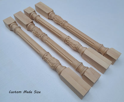PAIR of CLM-08 Acanthus Carved 36"H Fluted Wood Posts, Square Columns