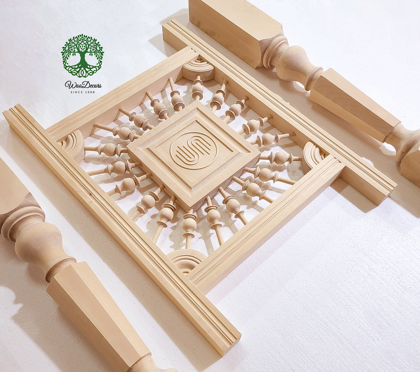 CUSTOM220828-Part 2,  Newel Posts and Decorative Connection Panel for Stair Landing, SOLD